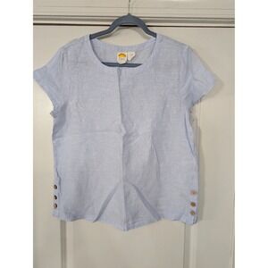 C&C California Linen Light Blue Short Sleeve Top Women's Medium chambray